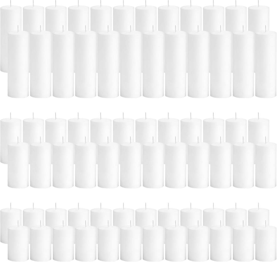 72-Pack White Pillar Candles Bulk Set, 2 x 3/4/6 Inch 3 Sizes