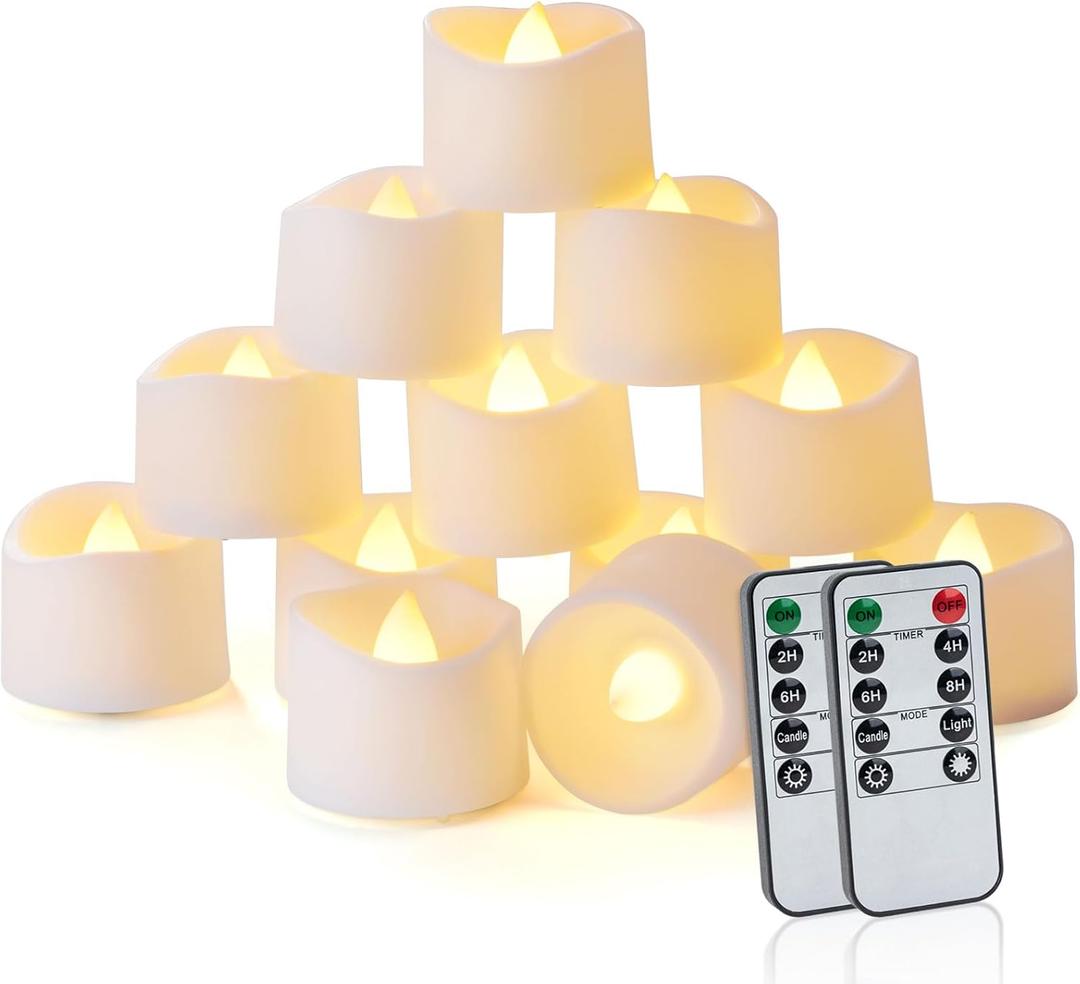 Homemory 24pcs Remote Timer LED Tea Lights Candles, 400+Hours Flickering Flameless Battery Operated Votive Candles for Tabletop Lighting, Centerpieces Decor, Holiday Decor (Warm White Glow, White Base)