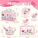 Floral Tea Party Set for Little Girls Ages 3-6, 15-Piece Pretend Play Kitchen Toys with Teapot, Cups, Plates & Storage Case, Princess Gift Set (Pink)