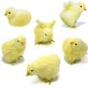 Set of 6 Realistic Yellow Furry Baby Chicks Lifelike Fur Farm Animal Spring Barnyard Photo Props Easter Basket Decoration Store Home Plush Chickens Ornaments