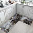 Luxury Black Gold and Gray Marble Kitchen Rugs and Mats Anti Fatigue PVC Leather kitchen mats for floor 2 piece Non-Slip Waterproof Comfort Standing Sink Laundry 17.3"29"+17.3"X47" Accessories