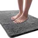 LOCHAS Luxury Bathroom Rug Shaggy Bath Mat 24 x 36 Inch, Washable Non Slip Bath Rugs for Bathroom Shower, Soft Plush Chenille Absorbent Carpets Mats, Gray (Grey)