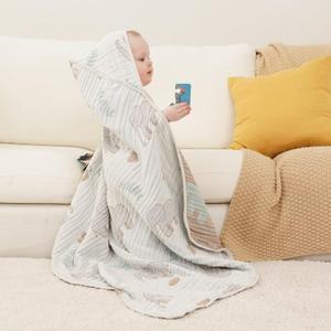 Ultra-Soft Muslin Baby Hooded Towel - 32 x 32 Inches, Ideal for Bath & Beach, Suitable for Both Boys & Girls from Newborns to Toddlers (Forest Elephant Grey)