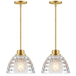 Fivemengo 2 Pack Glass Pendant Lights Kitchen Island 8.7 Inches Modern Gold Glass Pendant Light Fixtures Brass Hanging Lighting for Kitchen Over Sink Dining Room Bedroom E26