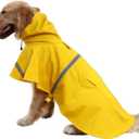 Mikayoo Large Dog Raincoat Adjustable Pet Waterproof Clothes Lightweight Rain Jacket Poncho Hoodies with Strip Reflective(Yellow,XXXL)