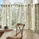 jinchan Small Window Curtains 30 Inch Linen Floral Curtain Set for Kitchen Bathroom Cafe Curtains Light Filtering Window Treatment Farmhouse Cottagecore Back Tab Drapes 2 Panels Green on Beige
