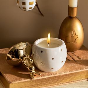 DN DECONATION Easter Gold Bunny White Ceramic Candle - Gilded Rabbit Lid Egg Jar Scented Soy Wax Candle for Spring Home Decor, Elegant Easter Gift for Women, Wedding Party Table Centerpiece