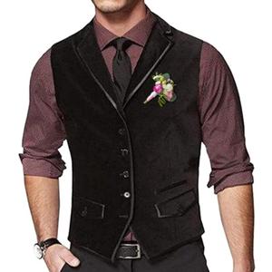 Retro Black Mens Vest Velvet Wedding Waistcoat Notched Lapel Business Suit Vest Slim Fit Formal Dress Vests Prom Vest (Medium)