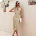 Ekouaer Womens Satin Nightgown Sexy Lingerie Sleepwear Spaghetti Strap Cowl Neck Elegant Long Slip Satin Silk Midi Dress (Gold, XXL)
