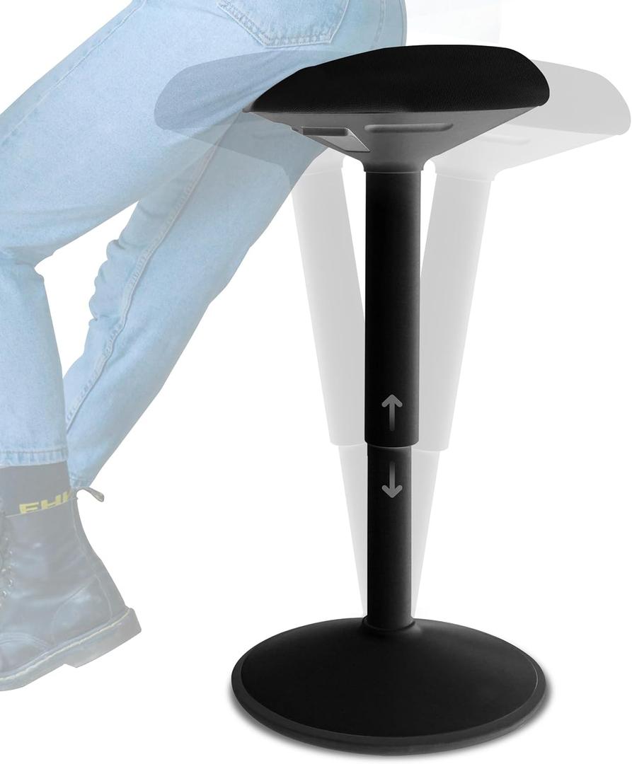 Backerz Standing Desk Stool Chair, Height Adjustable Stool 21-31 inch for Office and Classroom, Swivel Stool, Anti-Slip Bottom Ergonomic Wobble Stool with Rocking Motion, Black