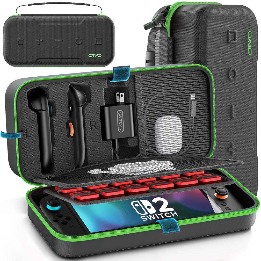 OIVO Carrying Case Compatible with 2025 Nintendo Switch, Portable Switch 2 Travel Carry Case Fit for Joy-Con 2 & Adapter, Hard Shell Protective Pouch Bag with 24 Game Slots, Green
