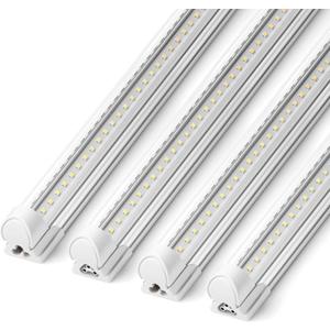 Barrina 8FT LED Shop Lights, 72W 10000LM 5000K, Daylight White, V Shape, Clear Cover, Hight Output, Linkable, T8 LED Tube Lights for Garage 8 Foot with Plug, 4 Packs