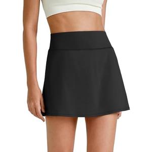 G4Free BareFeel 15" Tennis Skirts for Women High Waisted A Line Casual Athletic Golf Skorts Inner Shorts with 2 Pockets, Large