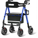 Walkers for Seniors Taller 5.3~7ft, Lightweight Foldable Rollator Walker, Built in Cable, Reinforced Aluminum Frame, 8" Big Rubber Wheels for All Terrain, 350lb Weight Capacity, Blue