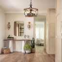 Farmhouse Wood Chandelier Light Fixture, 16 Inch Dining Room Light Fixture Over Table, 5-Light French Country Rustic Industrial Drum Chandelier for Kitchen Dining Room Entryway