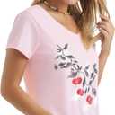 Hanes Women's Short Sleeve V-Neck Graphic T-Shirt (Pink, S)