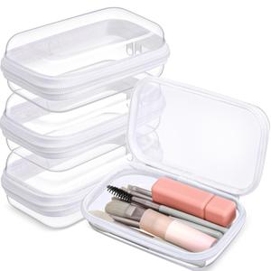 Hoolerry 3 Pcs Clear Hard Zipper Case Hard Plastic Zipper Pouch Makeup Bag Portable Travel Organizer for Cosmetics, Office Supplies, Documents & Toiletries(White,Xs)