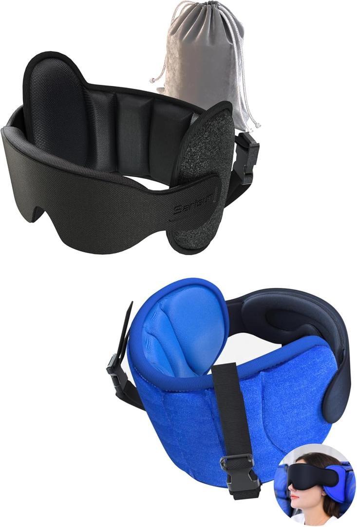 Travel Pillows for Airplanes and Upgrade Airplane Pillow for Long Flight, Airplane Head Strap with Eye Mask for Sleep, 360 Support Headrest, Stop Bobblehead