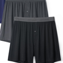 DAVID ARCHY Men's Bamboo Rayon Boxers Breathable Cooling Mens Boxer Shorts with Button Fly Relaxed Fit Underwear 2 Pack (Black, M)