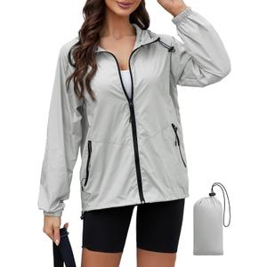 PITINAN Lightweight Rain Jacket Women Packable Wind Breaker Light Rain Jacket Women Waterproof Travel Raincoat (S, Grey)