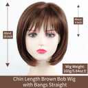RENERSHOW Short Brown Bob Wigs for Women Brown Mixed Blonde Synthetic Wig with Bangs 10inch Average Size Natural Looking Daily Party Wig