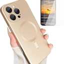 ankofave Magnetic for iPhone 16 Pro Phone Case for Women, [Compatible with Magnetic] Matte Soft Metallic Design with Lens Protectors & 2 Screen Protectors for iPhone 16 Pro 6.3"-Champagne Gold