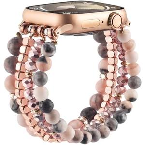 CAGOS Natural Stone Beaded Bracelet Compatible with Apple Watch Band 38mm/40mm/41mm/42mm/44mm/45mm Women Series 9 8 7 SE Series 6 5 4 Fashion Dressy Stretchy Handmade Beads Strap for iPhone iWatch Bands Series 3/2/1, Set of 3