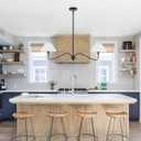 Modern Linear Chandelier for Kitchen Island, 2-Light Linear Light Fixture with Off-White Fabric Shade, Rustic Pendant Light for Dining Room