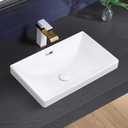 Semi Recessed Bathroom Sink 21"x13" Vessel Sink Drop-in White Porcelain Ceramic Modern Rectangular Sinks Basin Vanity Sinks with Overflow for Bathrooms