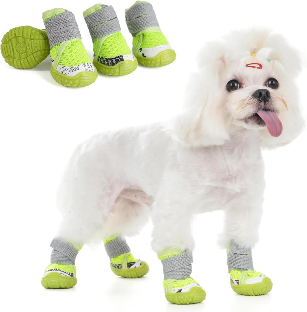 Dog Shoes for Small Medium Dogs, Dog Boots & Paw Protectors with Soft Anti-Slip Rubber Sole, Mesh Breathable Dog Shoes for Winter Snowy Day, Summer Hot Pavement (Green, 55# (1.7"x1.9")(WxL))