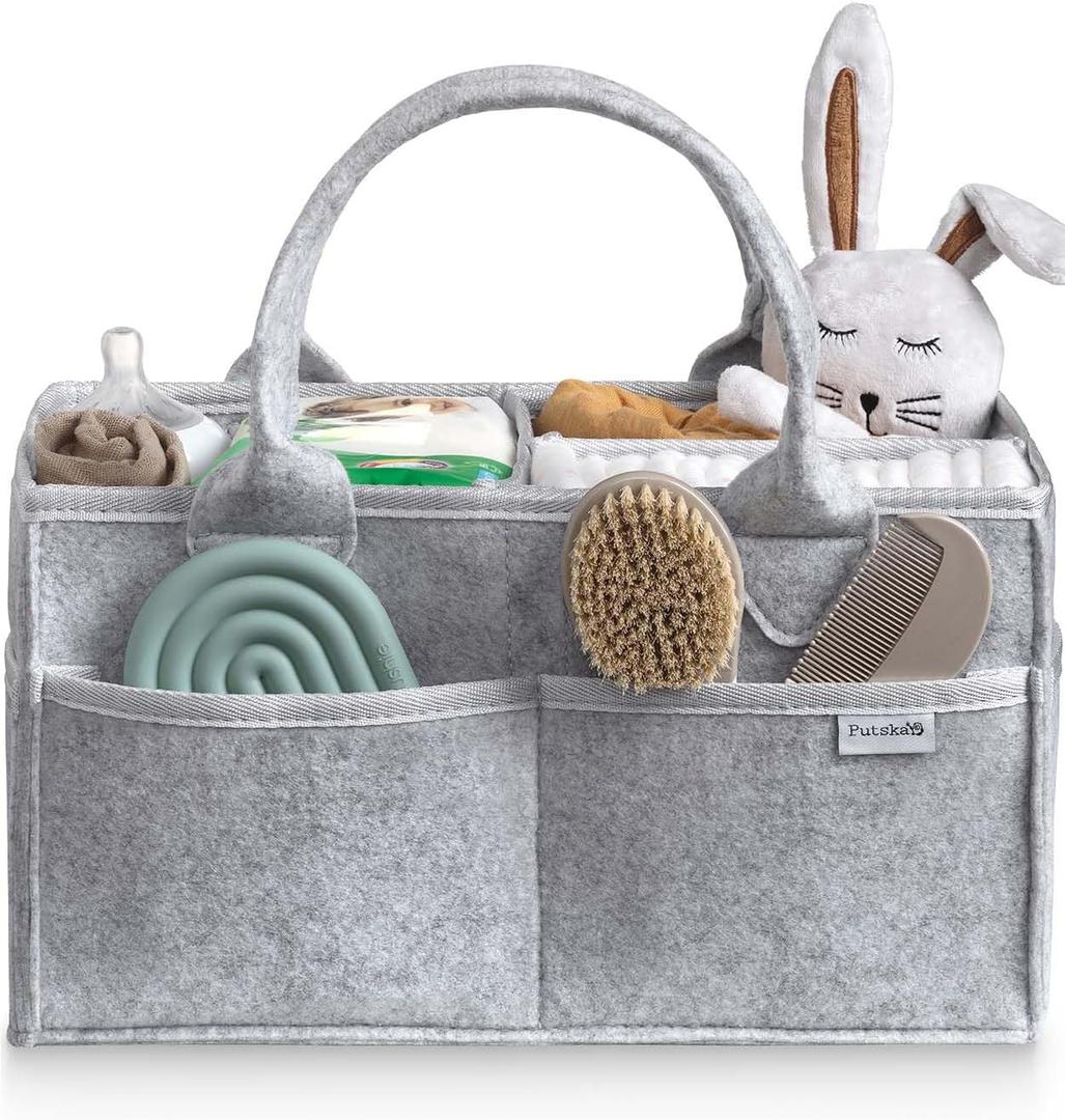 PUTSKA Baby Diaper Caddy Organizer - Nursery Storage Basket for Diaper Station, Baby Basket Shower Gifts List and Registry Must-Haves, Newborn Essentials, Nursery Decor for Boy or Girl-Grey,ExtraLarge