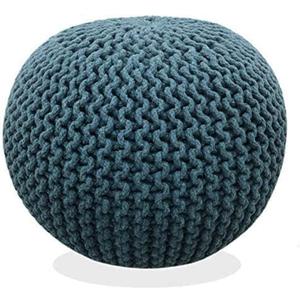FRELISH DECOR Round Pouf Ottoman Hand Knitted 100% Cotton Pouf Foot Stool - Knitted Bean Bag - Floor Chair for Living Room Bedroom - Foot Rest for Couch (20 Diameter x 14 Height) - Teal