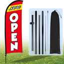 Buryeah Now Open Flag Banner for Business Advertising 7 x 5.4 ft Feather Flag Sign with Flagpole Ground Stake Portable Bag Opening Signs Banner Set for Outside Business(Red)