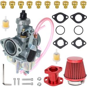26mm VM22 Carburetor for Predator 212cc Honda GX160 GX200 196cc CT200U KT196 Moto Mini Bike and Go Kart 6.5HP Engine with 38mm Air Filter,Intake Manifold,Main Jets(Red)