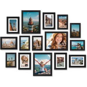 Vittanly 15 Pack Picture Frames Collage Wall Decor, Wall/Tabletop Display | Black, Multi-Size Gallery Wall Frame Set: 3pcs 8x10, 6pcs 5x7, 6pcs 4x6. Picture Frame Set for Family