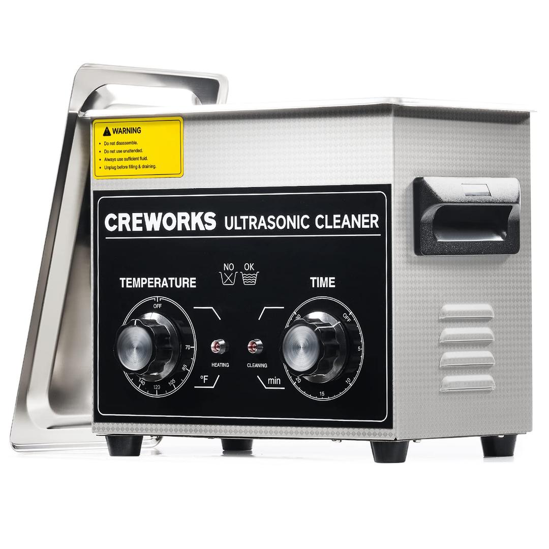 CREWORKS 3.2L Ultrasonic Cleaner with Heater & Timer, 304 Stainless Steel Sonic Cleaner, 0.8gal Ultrasonic Parts Cleaner with Knobs, 120W Professional Lab Ultrasonic Cleaner for Glasses Coin Microchip