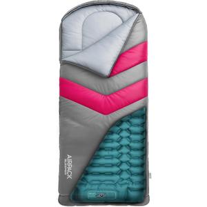 Kids Sleeping Bag with Built-in Pad and Foot Pump (Fits Up to 4'6") All-in-One Inflatable Mattress for Sleepovers, Camping and Travel (Gray/Pink)