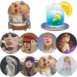 SnugMaker Taylor Diamond Art Coasters Kits, Taylor Merch, 8 Pcs Diamond Painting Coasters Kit with Holder, Diamond Art Kits for Adults, Taylor Birthday Gifts for Women