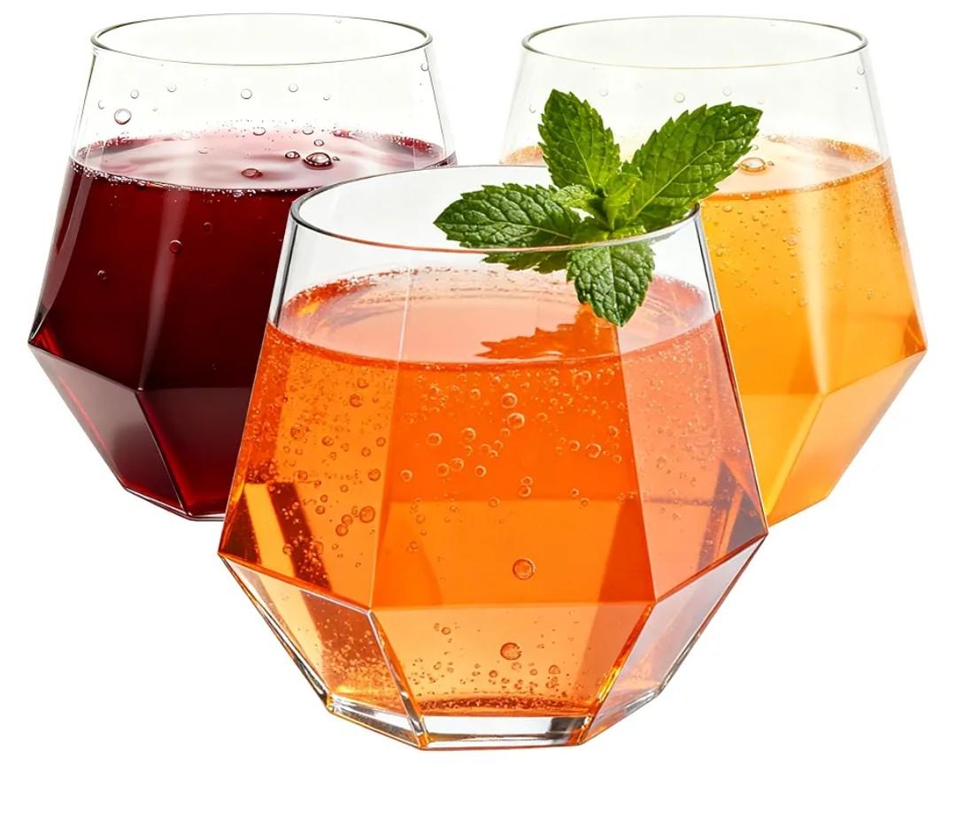 40 Pack 12oz Diamond Plastic Wine Glasses, Disposable Stemless Wine Cups - Shatterproof, Unbreakable & BPA-Free, Recyclable Drinkware for Wedding Reception, Birthday Party, New Year, Holidays & Events