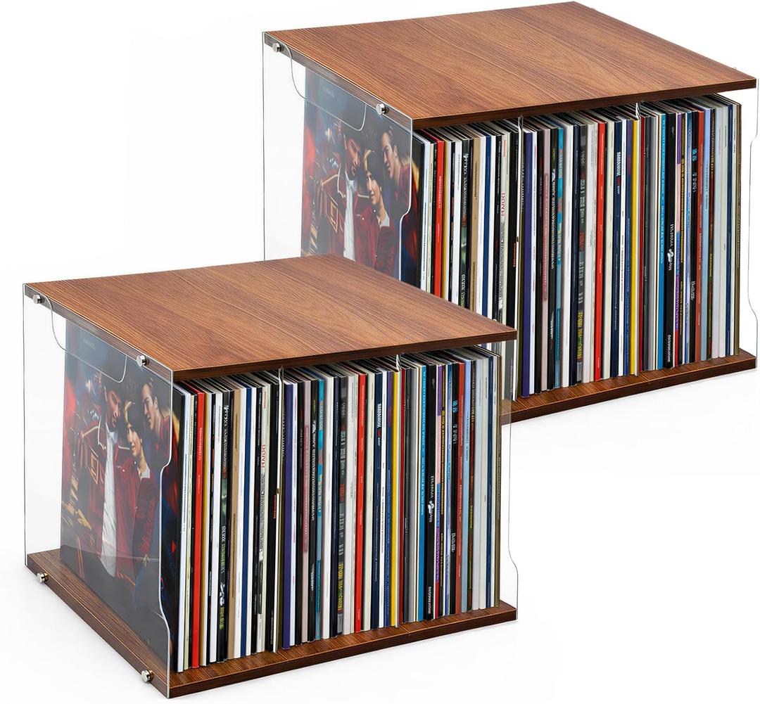 2Pcs Vinyl Record Storage Rack. Record Album Storage Bin. Holds 160200 Records. Premium Transparent Vinyl Record Stand.Also Suitable for Storing Magazines, Books, Files, Or Cds.