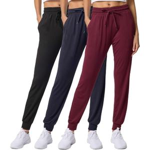 Real Essentials 3 Pack: Women's Lounge Joggers Sweatpants with Pockets Yoga Running Athletic Workout (Medium)