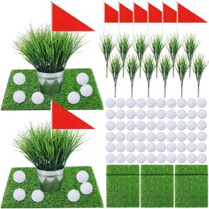 84 Pcs Golf Party Table Decorations Golf Party Centerpieces Supplies Includes 6 Artificial Grass Mats 60 Mini Golfs 6 Flags 12 Artificial Grass for DIY Sports Theme Birthday Parties Decor
