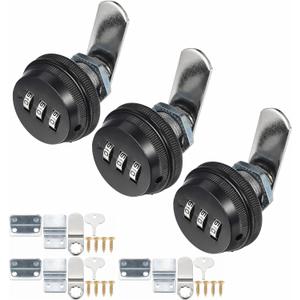 3 Pack Combination Cabinet Cam Lock Password Coded Lock with 3/4" Cylinder and Chrome Finish, Security Cam Locks for Cabinet Filing Drawer Mailbox (Black) (3/4 Inch, Black, 3 Pack)