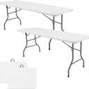 Set of 2 Folding Table 5 FT Camping Table Portable Heavy Duty Plastic Rectangular Outdoor Dining Table Steel Legs Fold-in-Half with Carrying Handle for Indoor,Picnic,Party,Wedding,Events(White)