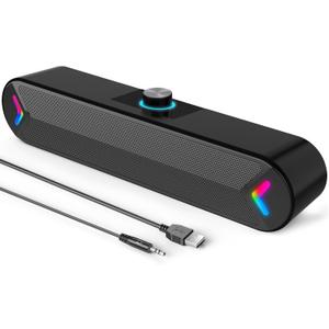 LENRUE Computer Speakers,PC Speakers for Desktop,Wired USB-Powered Sound-bar for Computer with 10W Stereo Sound and Colorful Light,Plug-n-Play (A39PRO /Black)