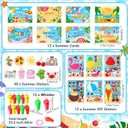 Funrous 146 Pcs Summer Party Favors, DIY Stickers Button Pins Badges Stampers Lids Straws Cups Cards Whistles for Beach Pool Summer Birthday Party Favor Supplies Hawaiian Tropical Tiki Aloha Gift Sets