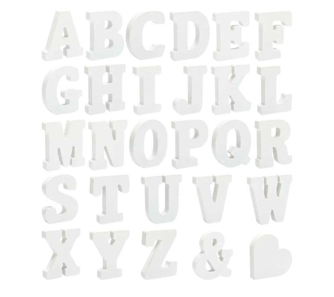56 Pieces White Wood Letters Table Standing Alphabet Letters for Crafts Wedding Party Home Decor