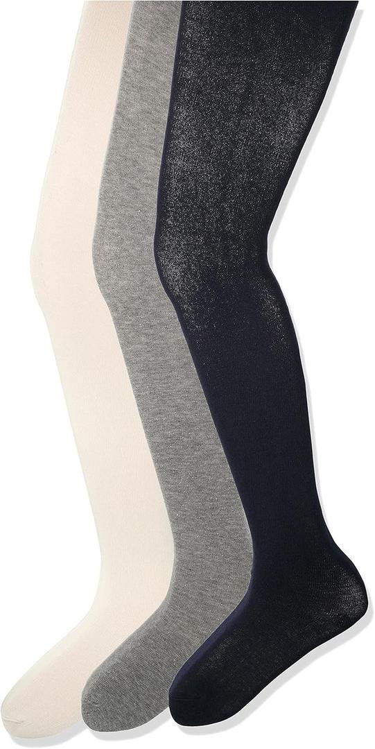 Amazon Essentials 3-Pack Cotton Tights Stretchy Cotton Tights (Medium, Ivory/Grey/Navy)