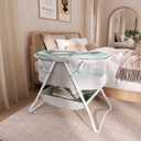 Dream On Me Karley Bassinet, Award Winner Lightweight Travel Baby Bassinet, Foldable Bedside Sleeper, Adjustable Double Canopy, Spacious Design, Soft Fabric, Storage Basket Blue and Grey