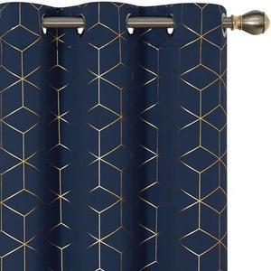 Deconovo Grommet Blackout Curtains with Gold Diamond Foil Print, Navy Blue, 42W x 95L